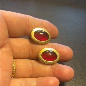 Vintage Kreisler Quality 12KTGF marked gold tone and red lucite oval cuff links